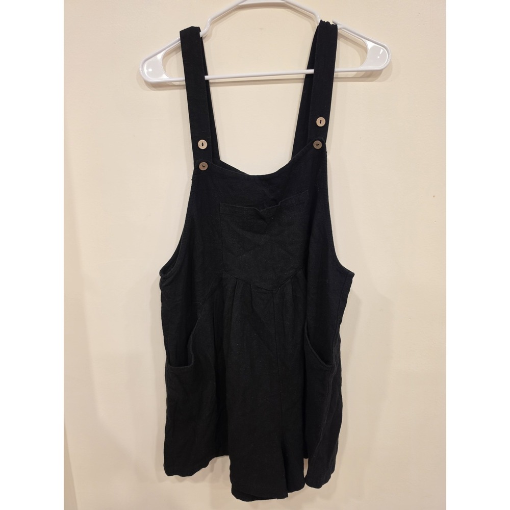 Linen Blend Black Romper Women's Large Lagenlook Artsy Boho Mori Kei Gardencore